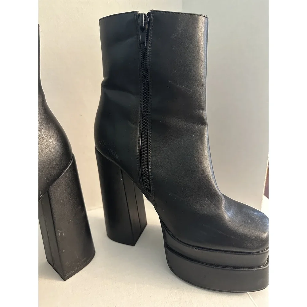 Olivia Thompson Shoes Boots Women Size 5.5 Black Platform Chunky‎ Block Heel Zip